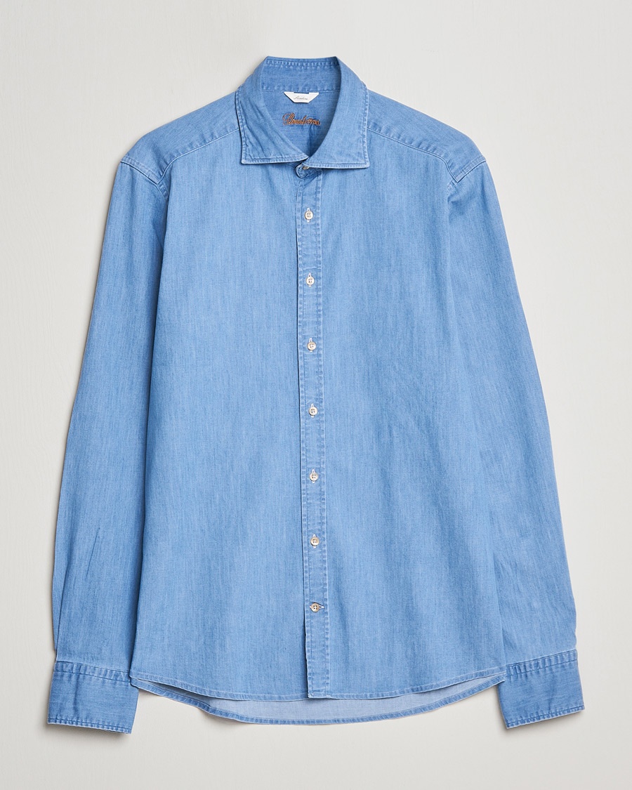Stenströms Slimline Garment Washed Shirt Light Denim – Blå