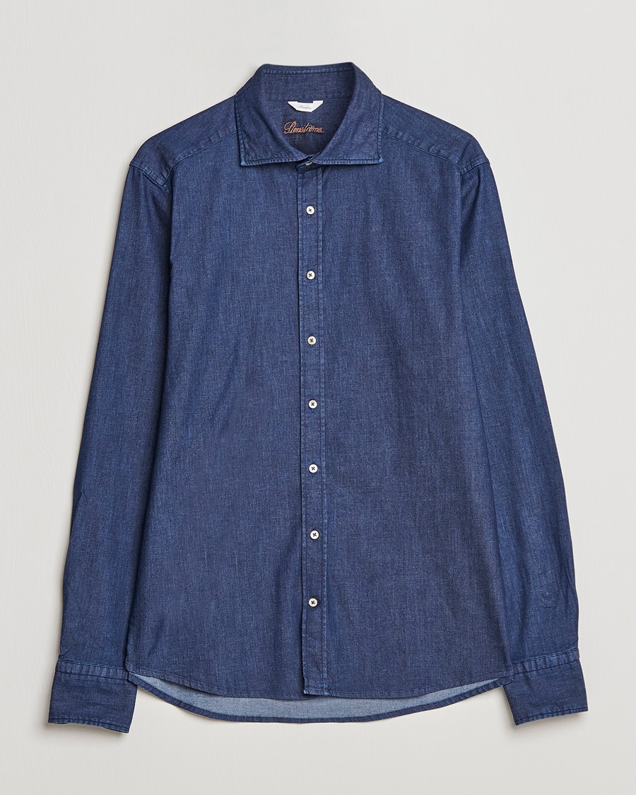 Stenströms Slimline Garment Washed Shirt Dark Denim – Blå