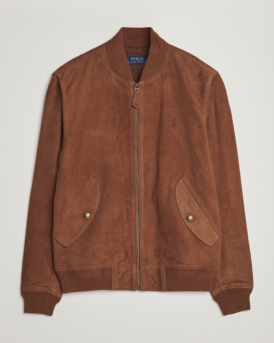 Polo Ralph Lauren Gunners Lined Suede Bomber Jacket Country Brown