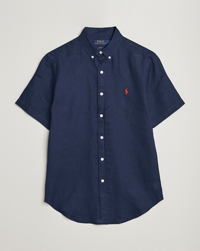 Kortermede skjorter |  Slim Fit Linen Short Sleeve Shirt Newport Navy