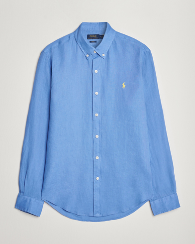 Herre |  | Polo Ralph Lauren | Slim Fit Linen Button Down Shirt Harbor Island Blue