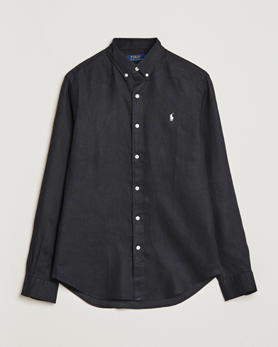 Herre | Preppy Authentic | Polo Ralph Lauren | Slim Fit Linen Button Down Shirt Polo Black