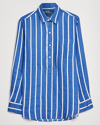 Herre | Linskjorter | Polo Ralph Lauren | Linen Striped Popover Shirt Navy/White