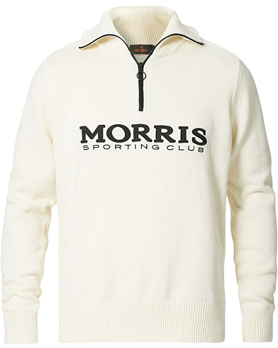 Morris Norton Logo Knitted Half-Zip Off White
