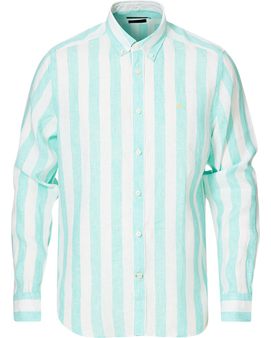 Casualskjorter |  Douglas Striped Linen Button Down Shirt Ocean Green