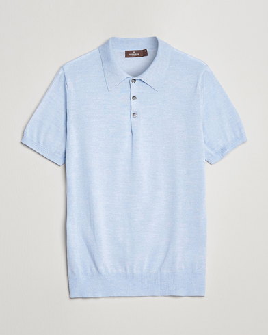Strikkede pikéer |  Short Sleeve Knitted Polo Shirt Blue