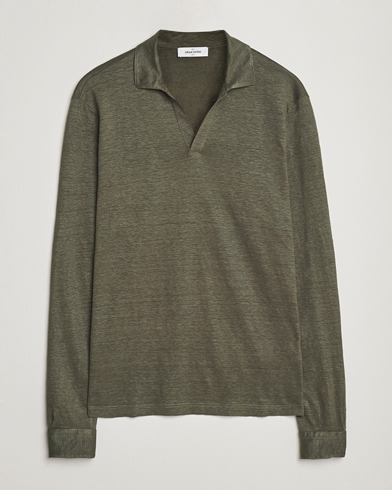  |  Washed Linen Long Sleeve Polo Olive
