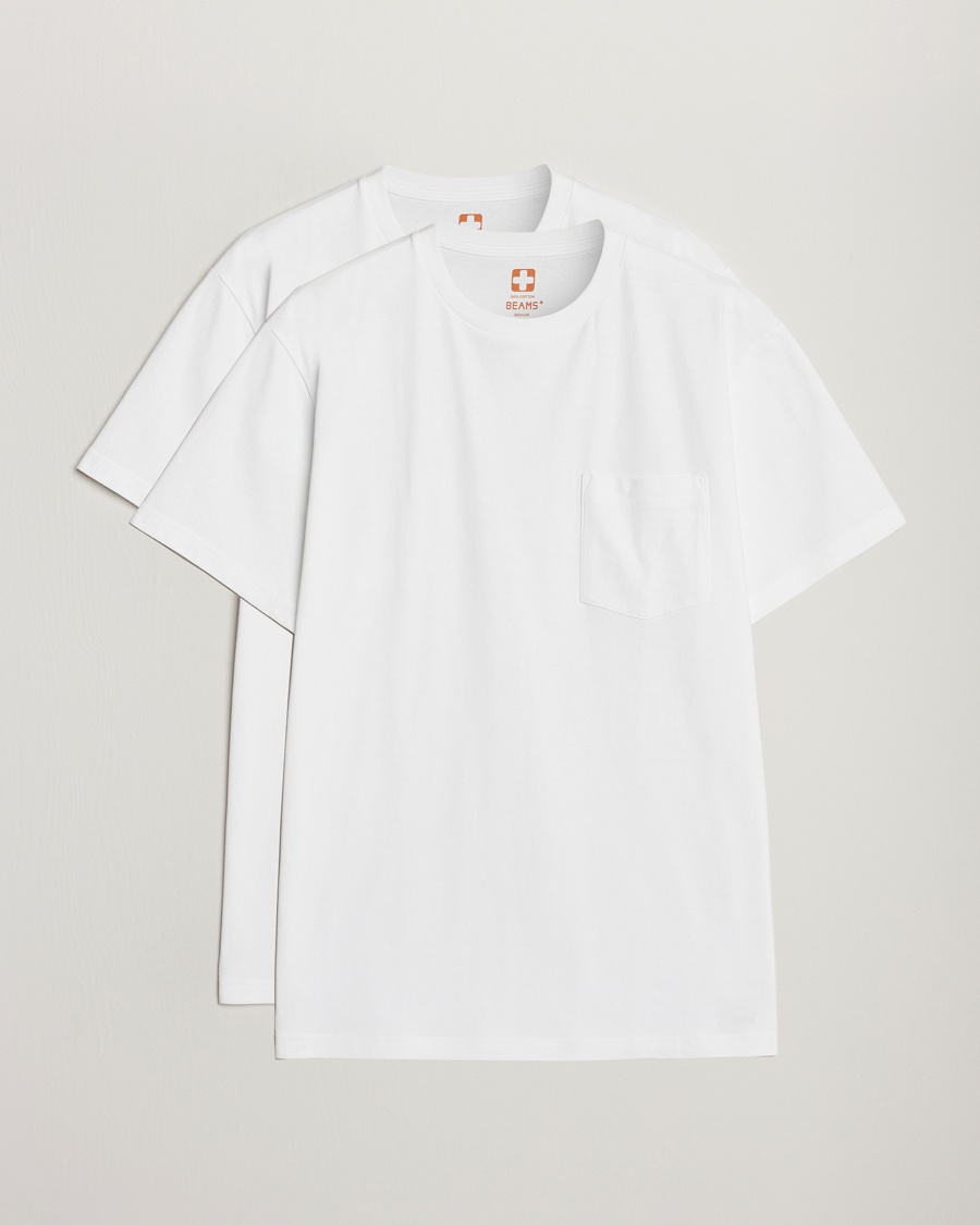 BEAMS PLUS 2-Pack Pocket T-Shirt White – Hvit