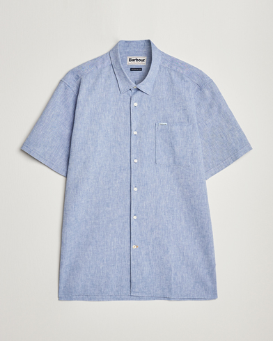 Herre | Kortermede skjorter | Barbour Lifestyle | Tailored Fit Nelson Cotton/Linen Shirt Blue