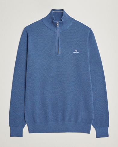 Herre | GANT | GANT | Cotton Pique Half-Zip Sweater Denim Blue Melange