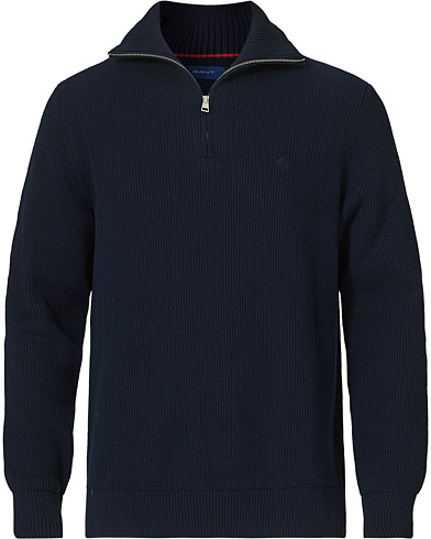 For bevisste valg |  Cotton Rib Knitted Half-Zip Sweater Evening Blue