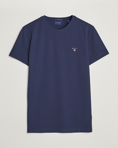 Herre |  | GANT | Cotton Pique Crew Neck T-Shirt Evening Blue