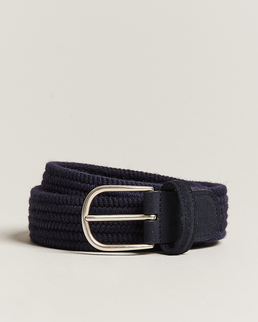 Herre | Dress | Anderson's | Braided Wool Belt Navy