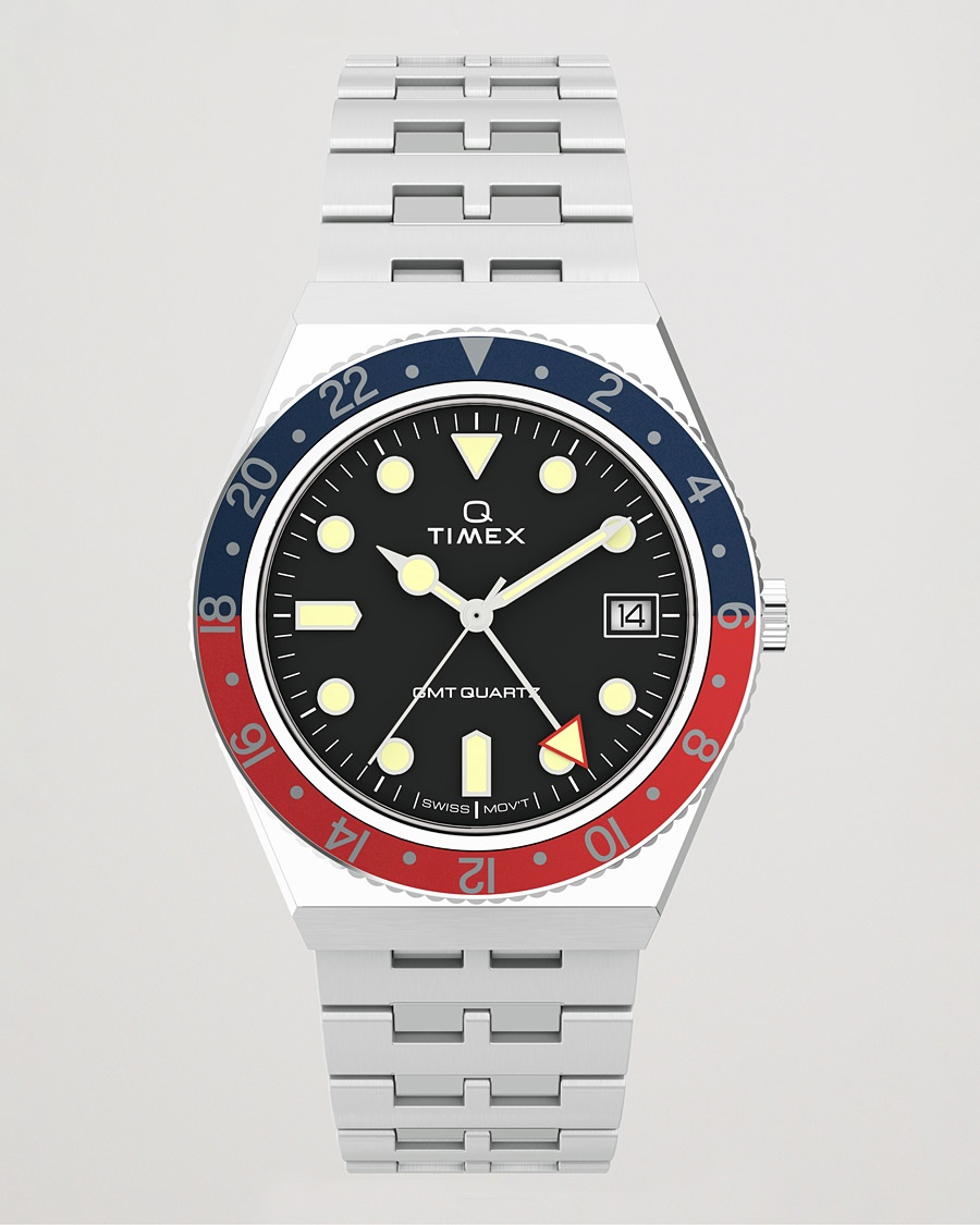 Herre | Lenke i rustfritt stål | Timex | Q Diver GMT 38mm Navy/Red