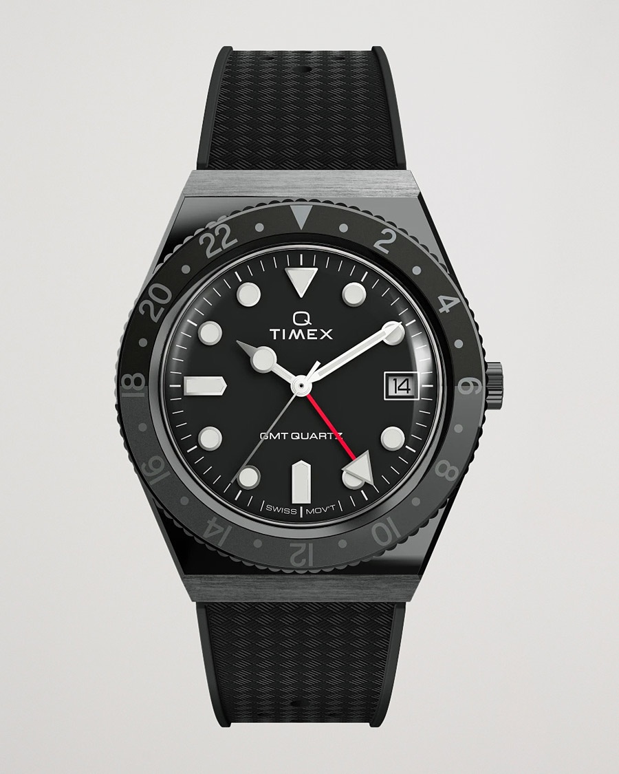 Timex Q Diver GMT 38mm Rubber Strap Black/Grey – Svart