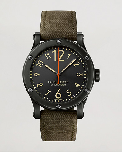 Herre | Fine watches | Polo Ralph Lauren | 45mm Safari Chronometer Black Steel/Canvas Strap