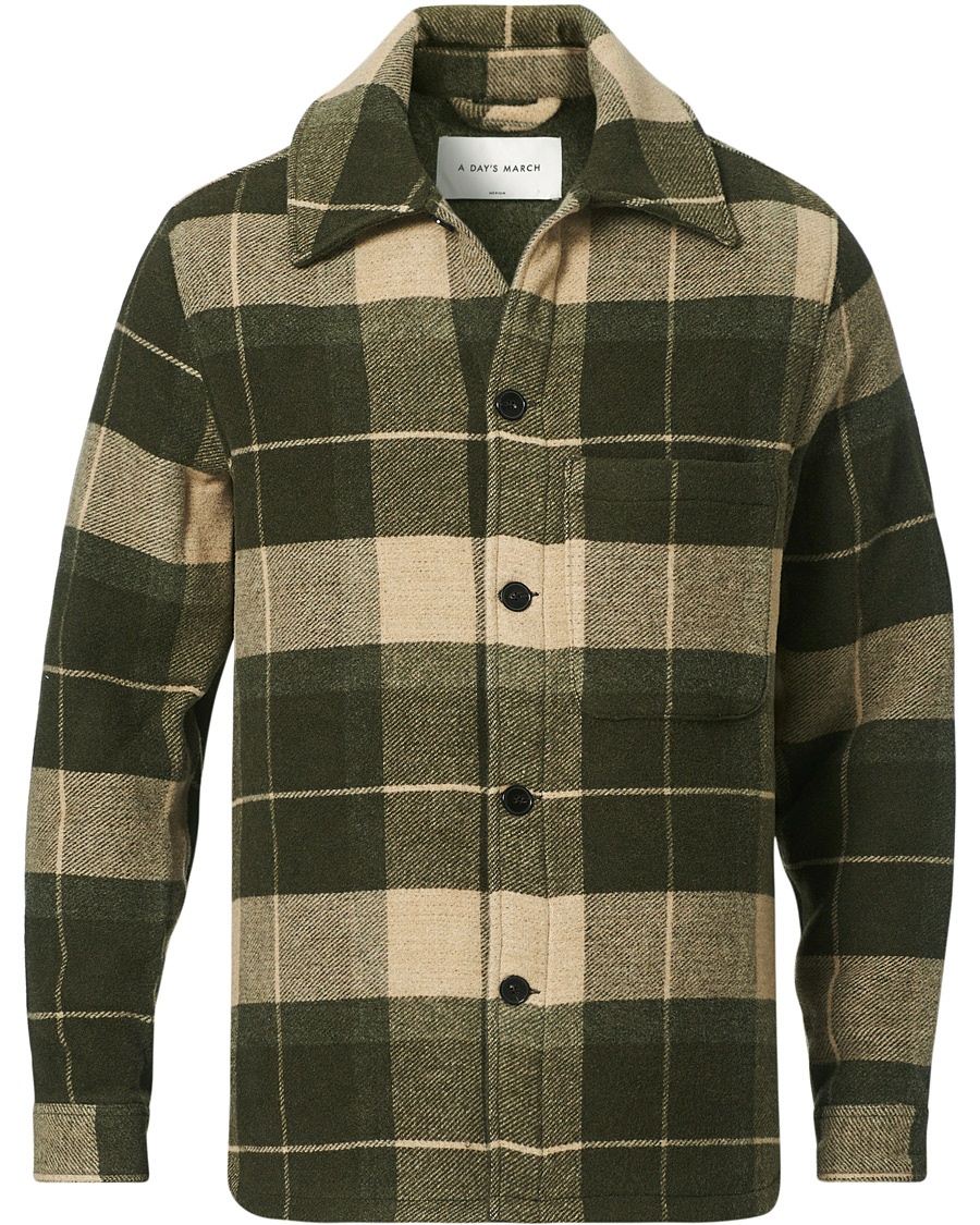 Herre | | A Day's March | Epernay Checked Wool Overshirt Moss Checked