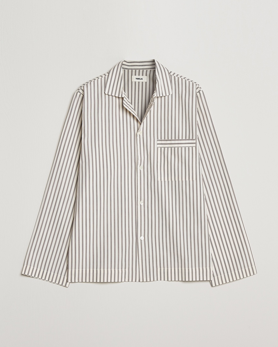 Tekla Poplin Pyjama Shirt Hopper Stripes – Beige