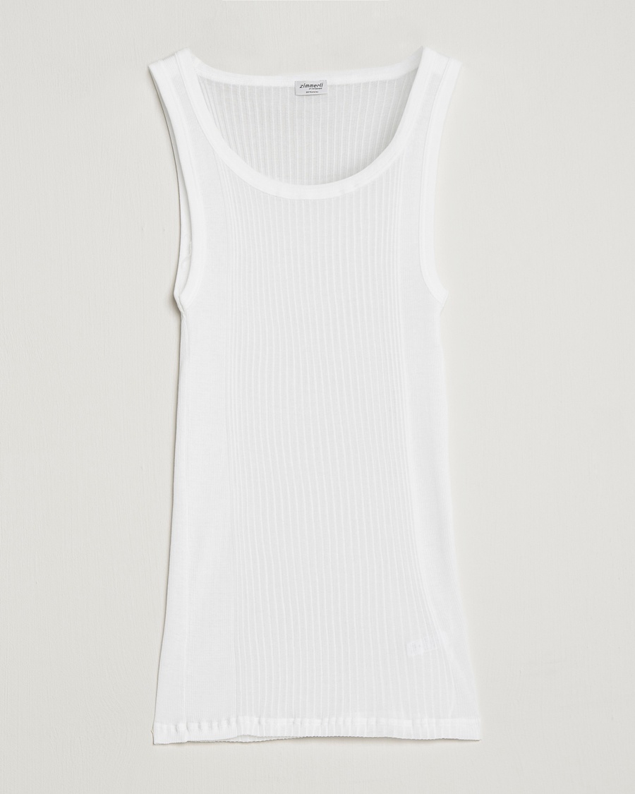  Ribbed Mercerized Cotton Tank Top White