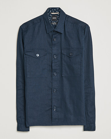 Herre | Overshirts | BOSS | Lico Linen Overshirt Dark Blue