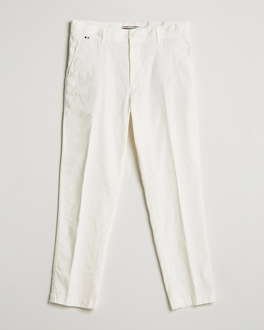 BOSS Perin Linen/Cotton Pleated Trousers White BOSS Perin Linen/Cotton Pleated Trousers White