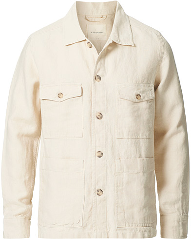 Herre |  | A Day's March | Heavy Linen Patch Pocket Overshirt Oyster