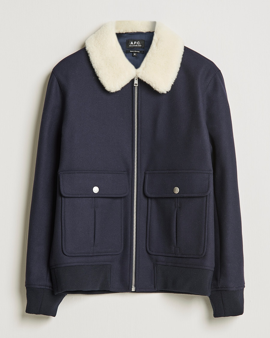 Herre | | A.P.C. | Ben Shearling Bomber Jacket Navy