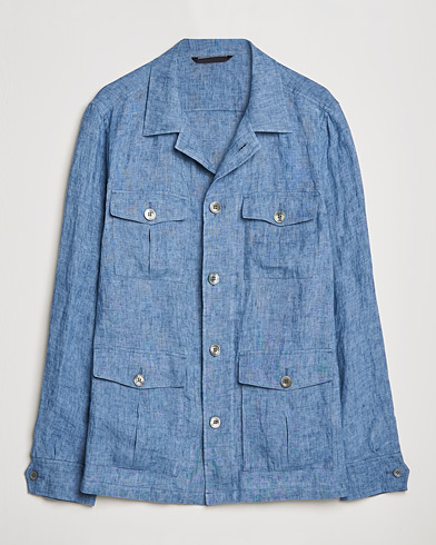 Herre |  | Oscar Jacobson | Safari Linen Shirt Jacket Smog Blue