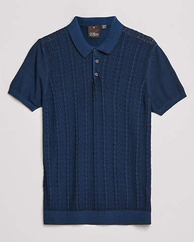 Herre |  | Oscar Jacobson | Bard Knitted Cotton Crepe Polo Washed Blue