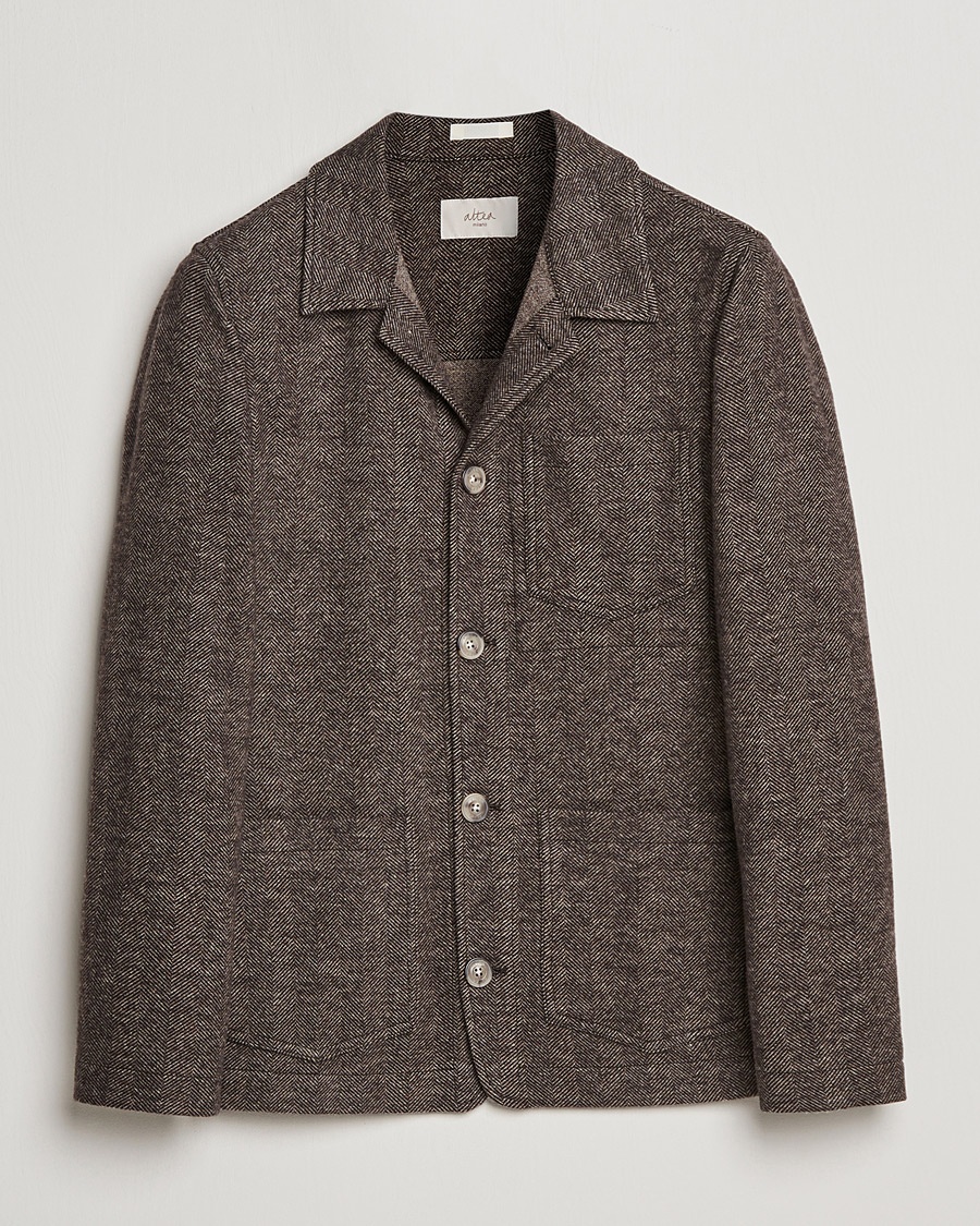 Herre | | Altea | Herringbone Wool Chore Jacket Brown