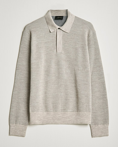 Herre | Brioni | Brioni | Waffle Wool Knitted Polo Light Grey