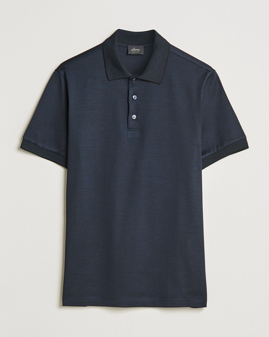 Herre | | Brioni | Cotton/Silk Short Sleeve Polo Navy