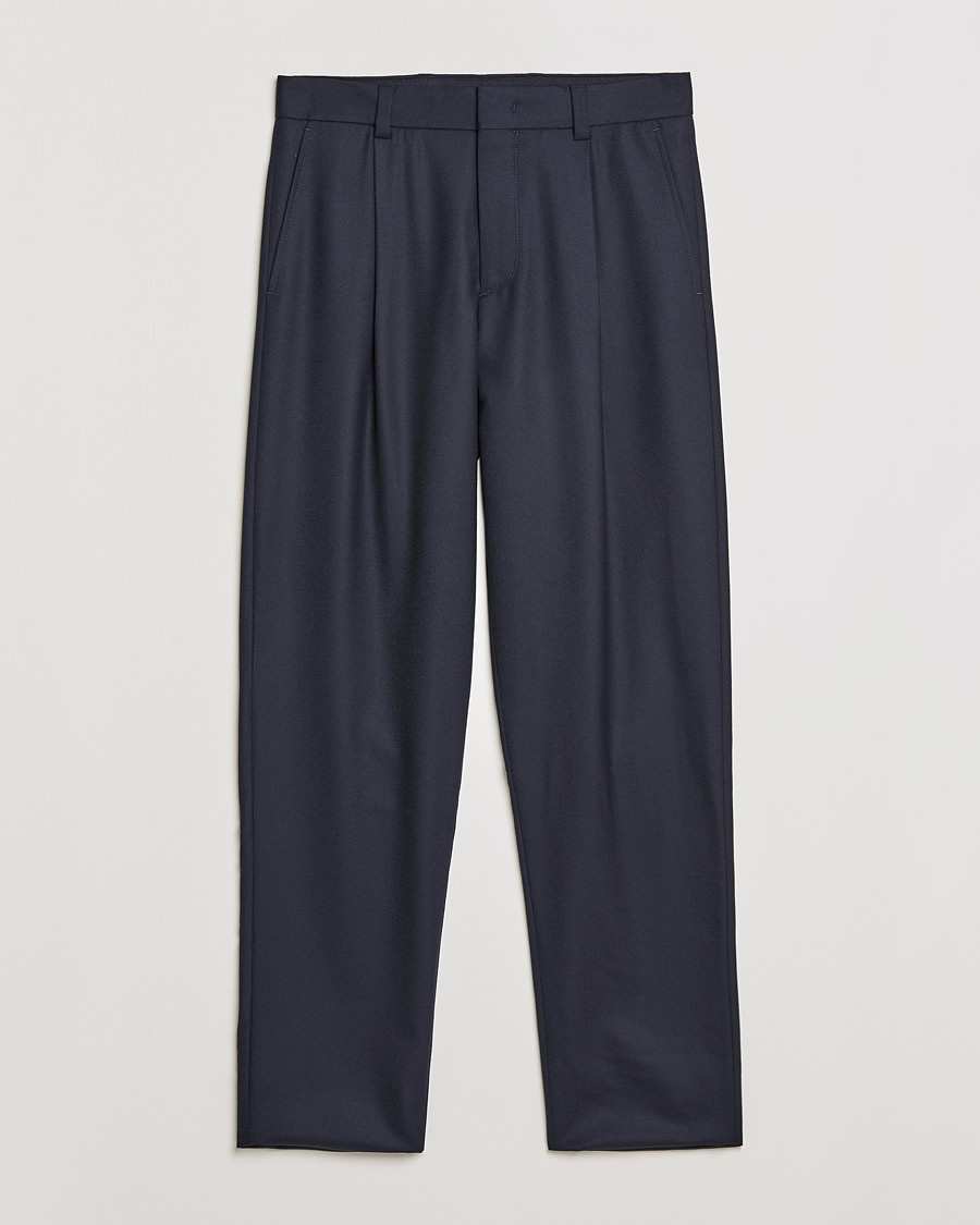 Herre | | Giorgio Armani | Tapered Pleated Flannel Trousers Navy