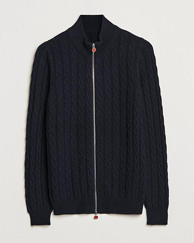 Herre | Luxury Brands | Kiton | Cashmere Cable Zip Sweater Navy