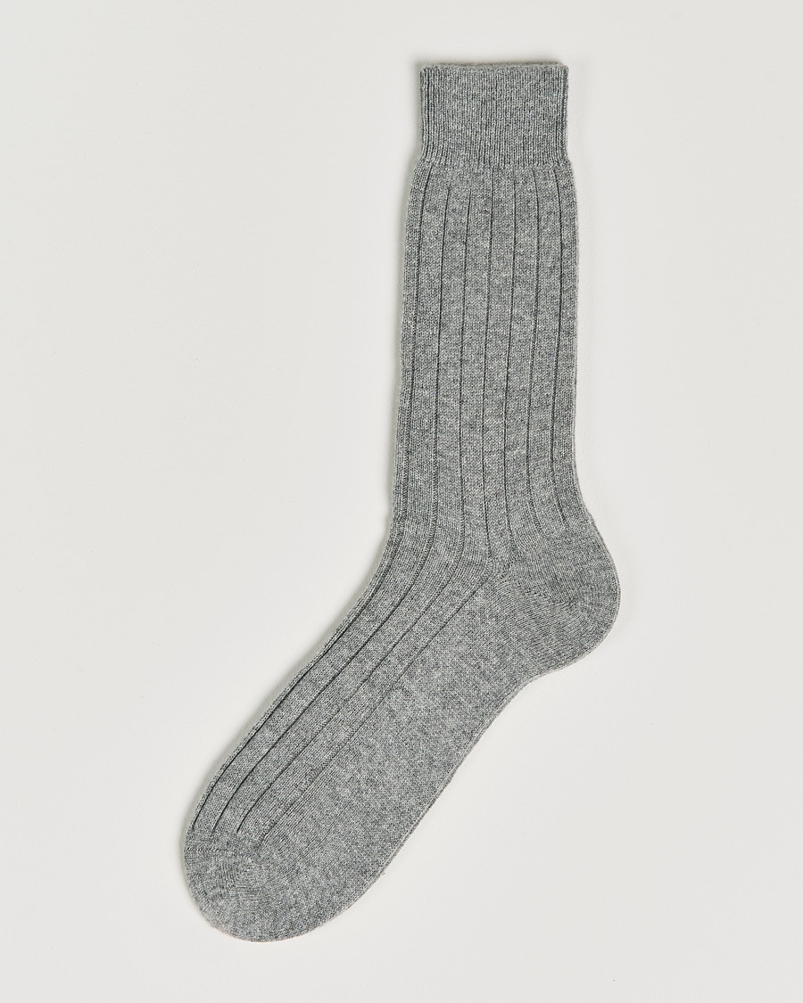 Herre | | Bresciani | Pure Cashmere Ribbed Socks Light Grey