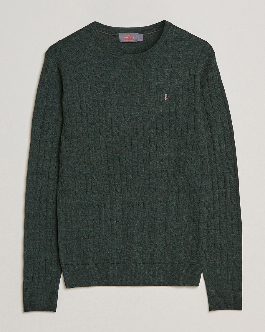 Morris Merino Cable Crew Neck Olive – Grønn