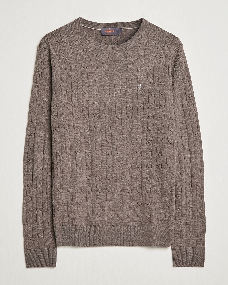 Morris Merino Cable Crew Neck Light Brown – Brun