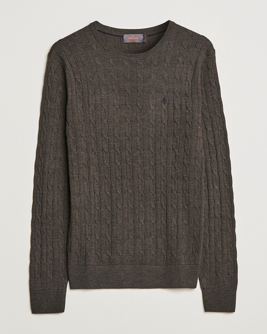 Morris Merino Cable Crew Neck Dark Brown – Brun