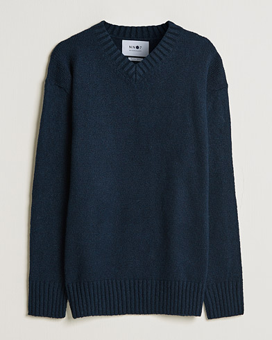 Herre |  | NN07 | Grayson Knitted V-Neck Sweater Navy