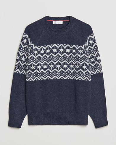 Herre | Strikkede gensere | Brunello Cucinelli | Alpaca Jacquard Sweater Dark Blue