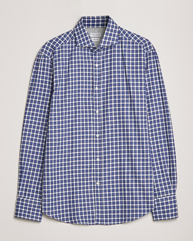 Herre | Skjorter | Brunello Cucinelli | Slim Fit Flannel Shirt Navy Check