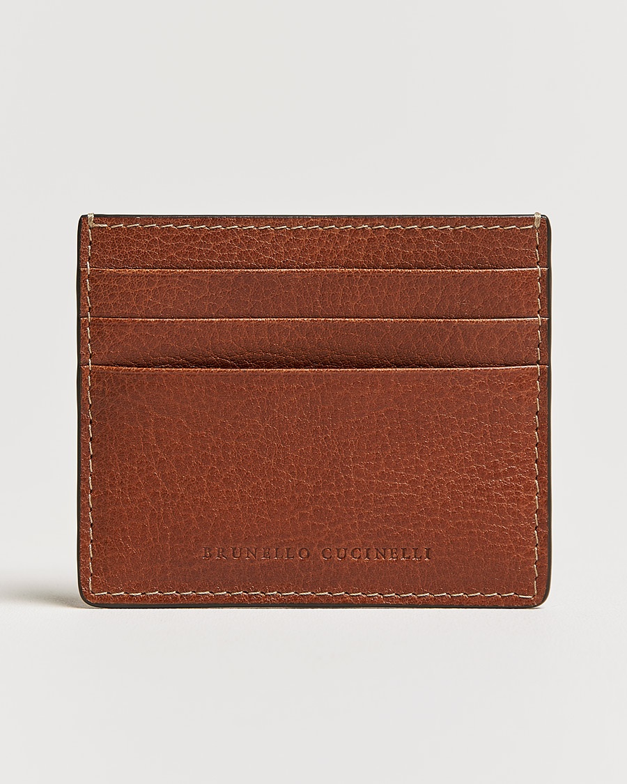 Herre | | Brunello Cucinelli | Grain Leather Card Holder Cognac