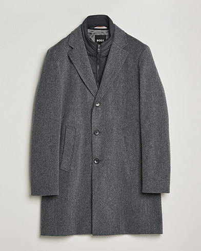 Herre |  | BOSS | Hyde Wool/Cashmere Stand Up Collar Coat Silver