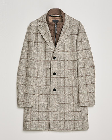 Herre | Høstjakker | BOSS | Hyde Wool Checked Stand Up Collar Coat Medium Beige
