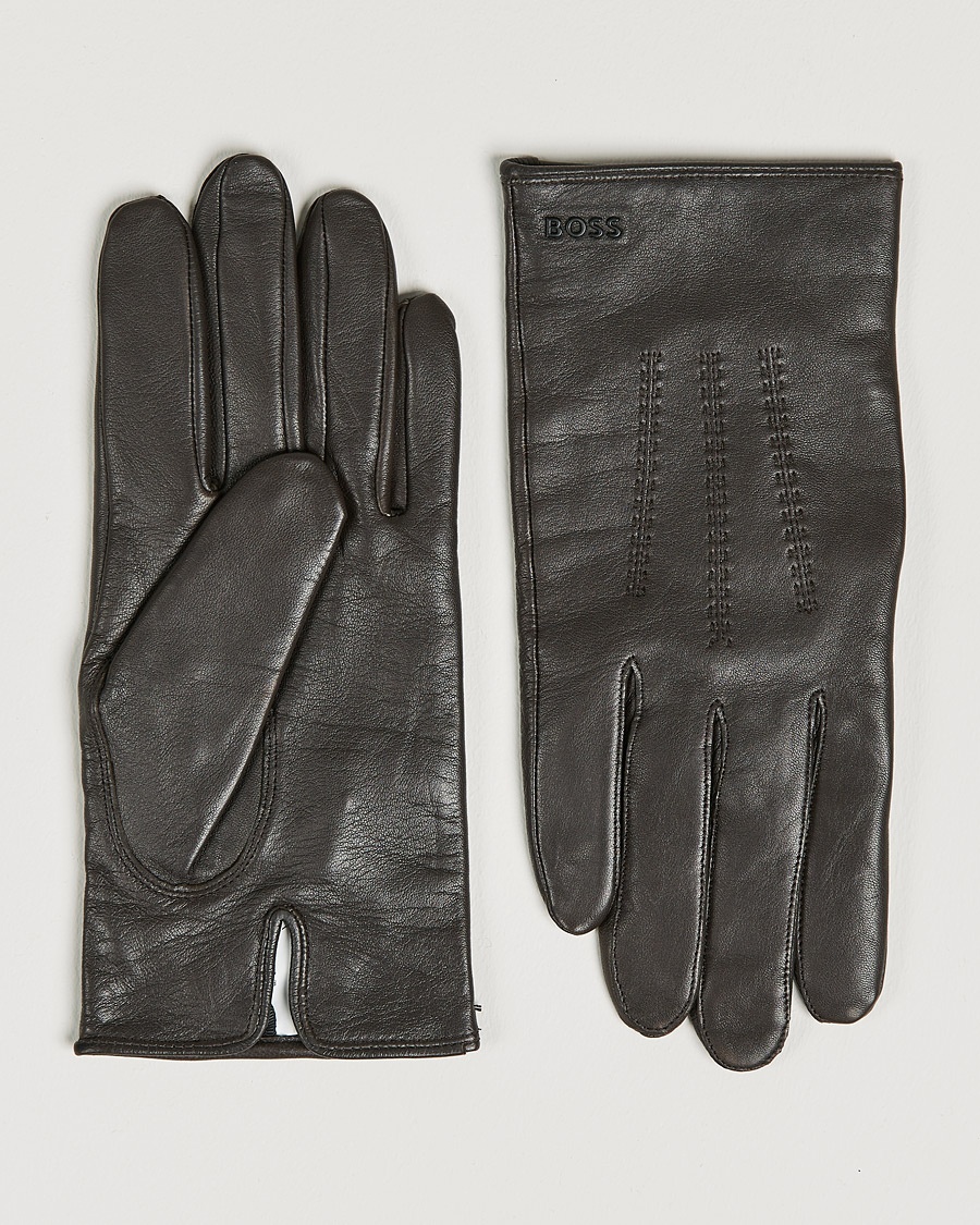 Herre | | BOSS BLACK | Hainz Leather Gloves Medium Brown