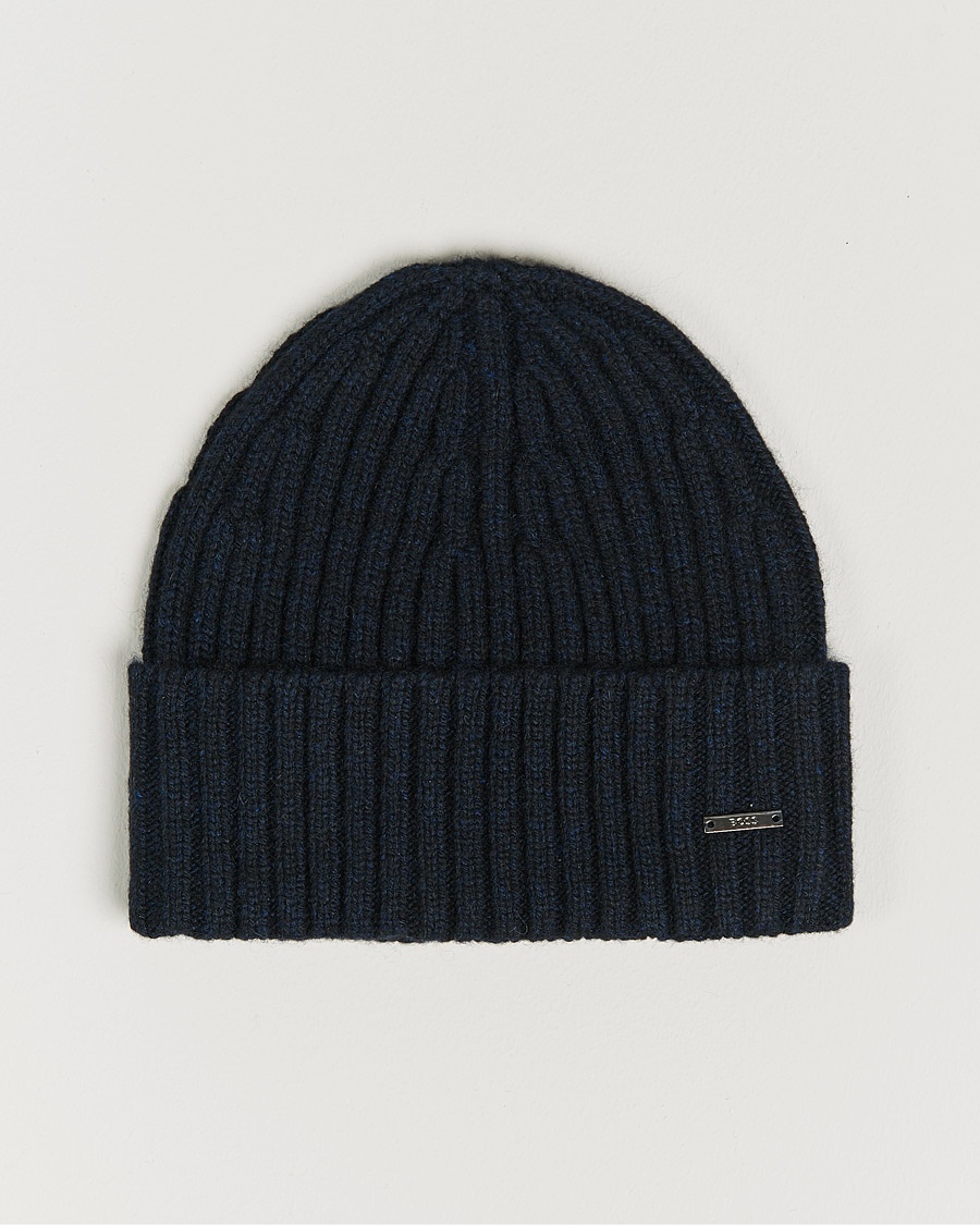 Herre | | BOSS | Lino Cable Knitted Beanie Dark Blue
