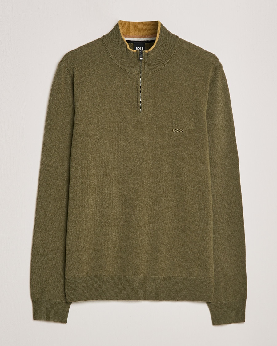 Herre | | BOSS | Barlo Lambswool Half Zip Open Green