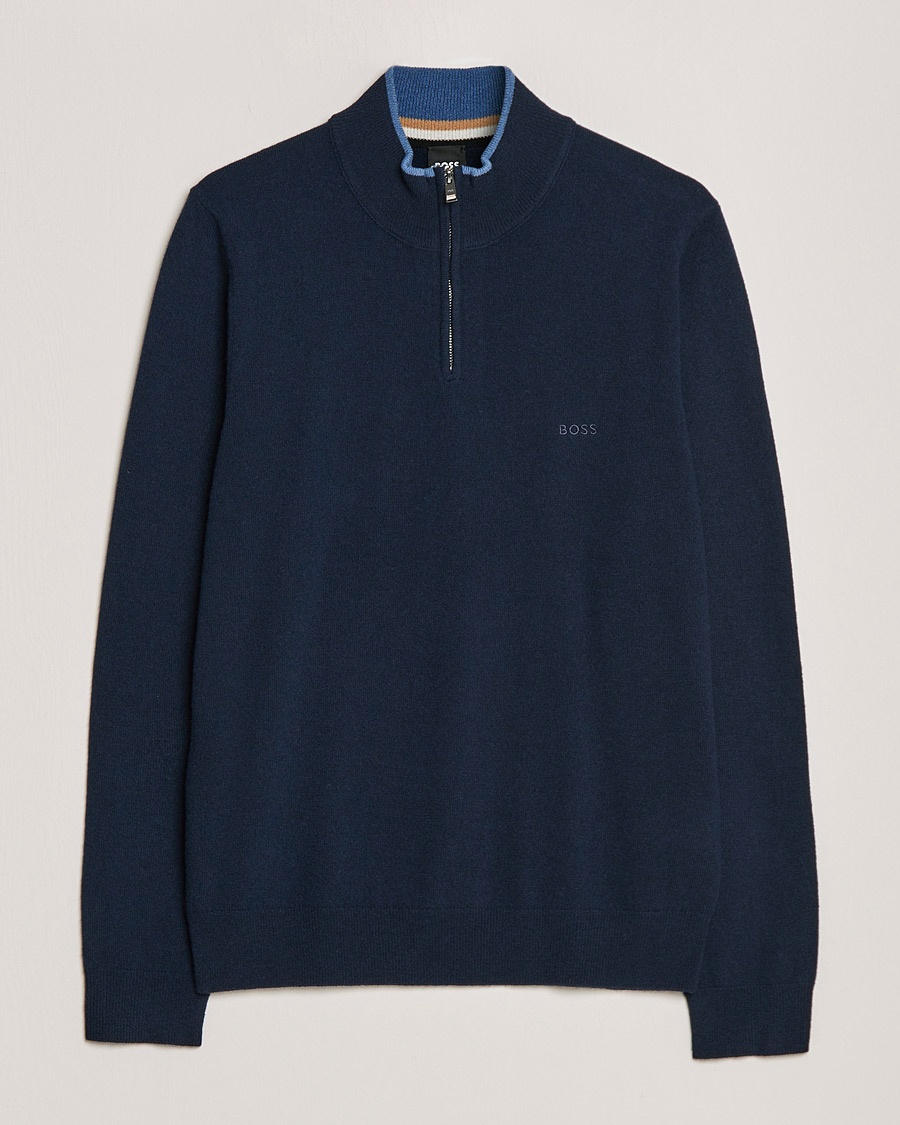 Herre | | BOSS | Barlo Lambswool Half Zip Dark Blue
