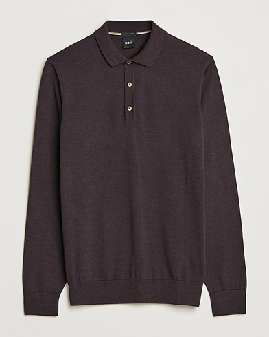 Herre |  | BOSS | Lancione Merino Knitted Polo Medium Brown