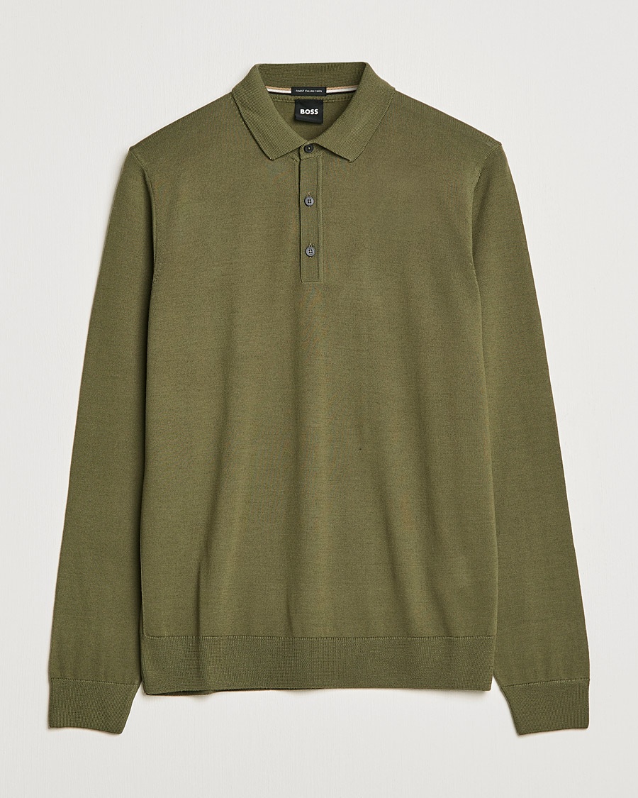 Herre | | BOSS | Lancione Merino Knitted Polo Open Green